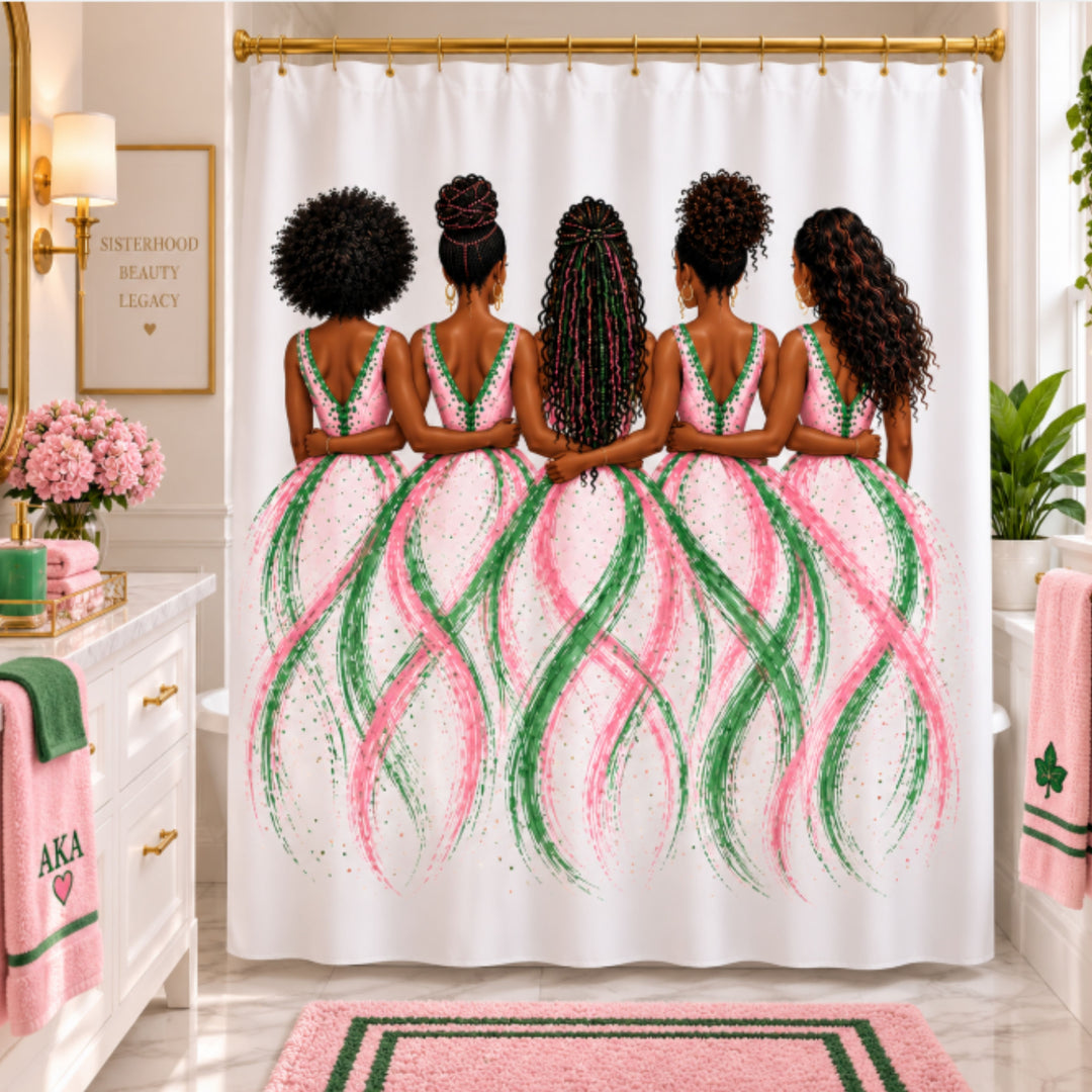 Sisters in Pink and Green Shower Curtain | 71" x 74"