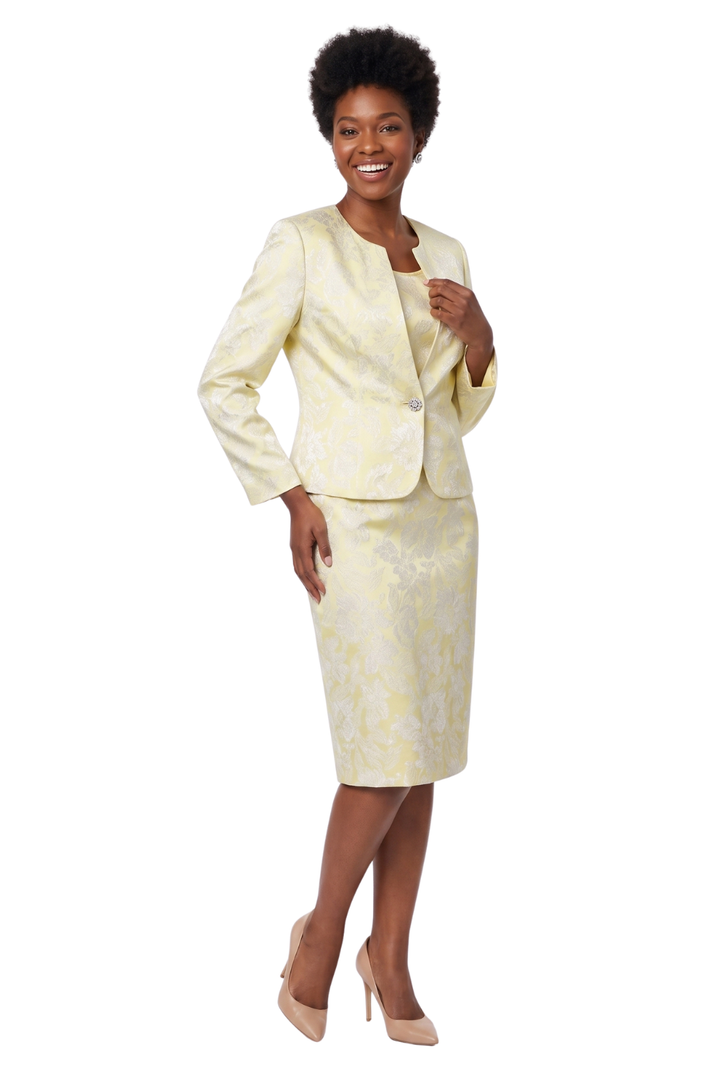 3pc Novelty Skirt Suit w/ Embellished Button