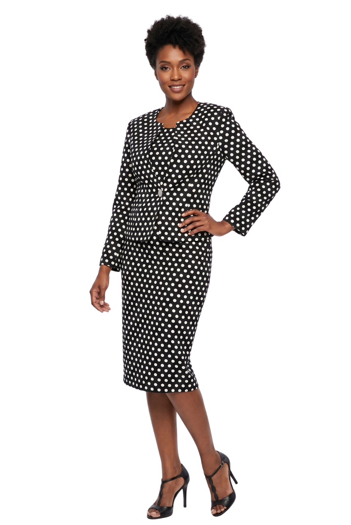 3pc Novelty Skirt Suit w/ Embellished Button