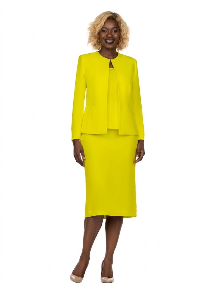 3pc Round Neck Clean Lines Detailed Skirt Suit