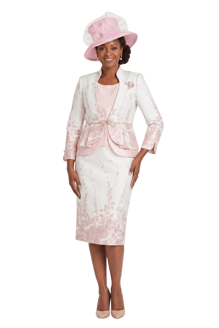 3pc Floral Print Brocade Peplum Jkt Skt Suit - Plus - Especially Yours