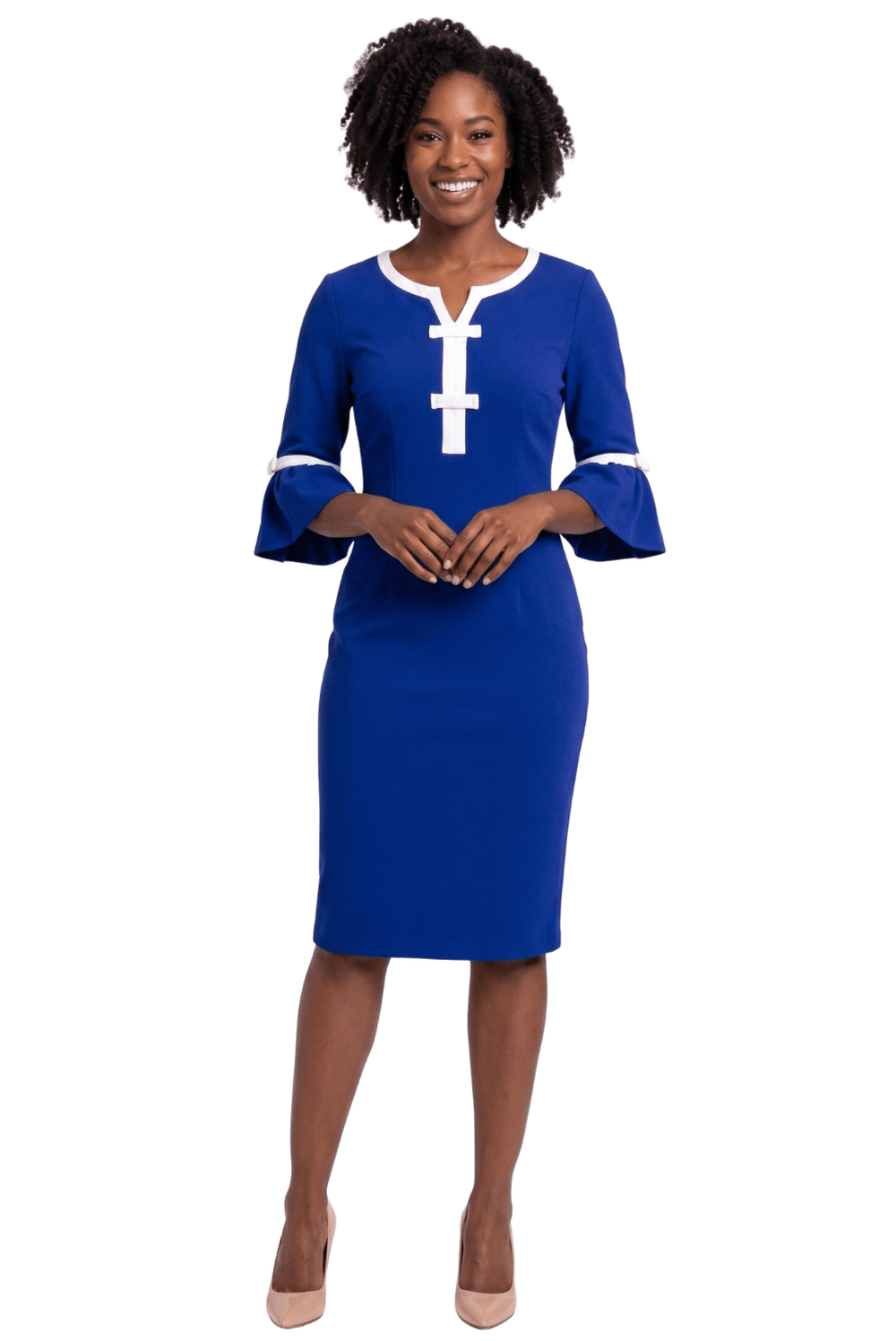 Contrast Trim Bell Sleeve Sheath Dress by Divine Apparel - Especially Yours