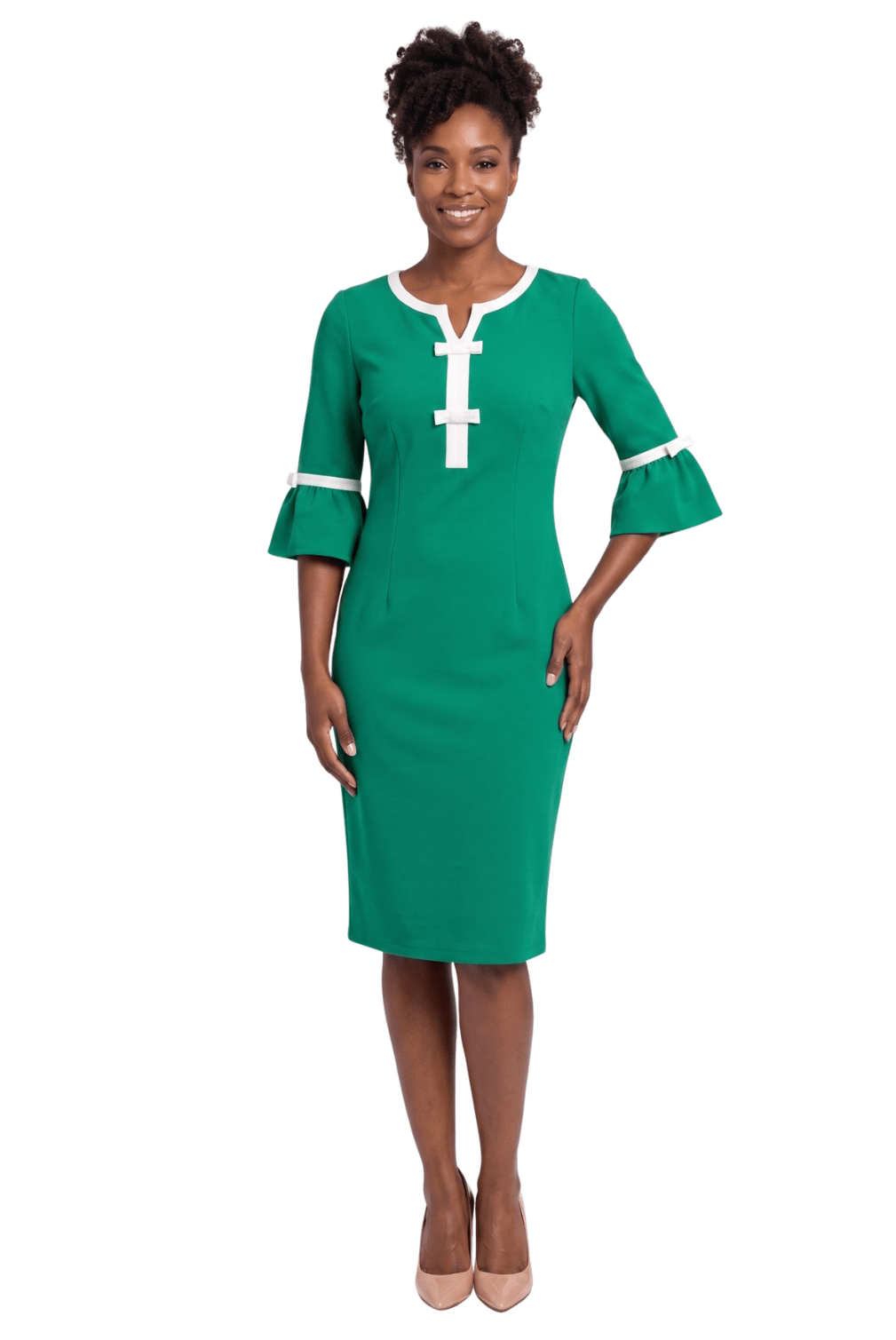 Contrast Trim Bell Sleeve Sheath Dress by Divine Apparel - Especially Yours