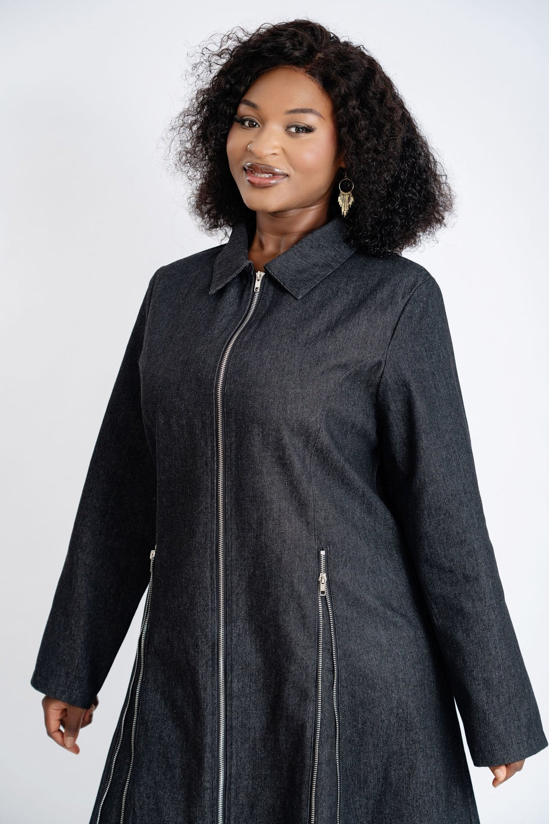 Stylish Denim Dress with Side Zippers - Especially Yours