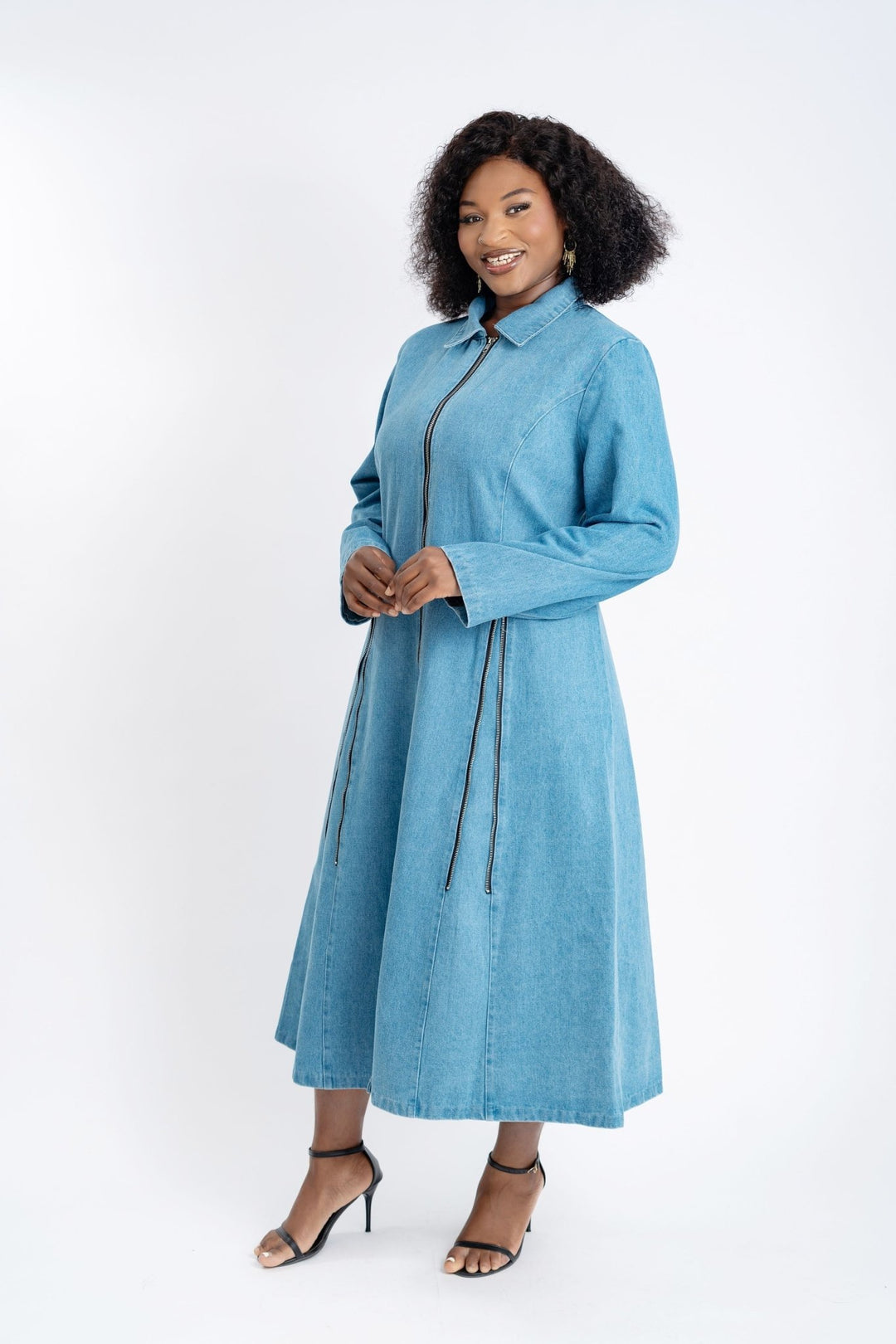 Stylish Denim Dress with Side Zippers - Especially Yours