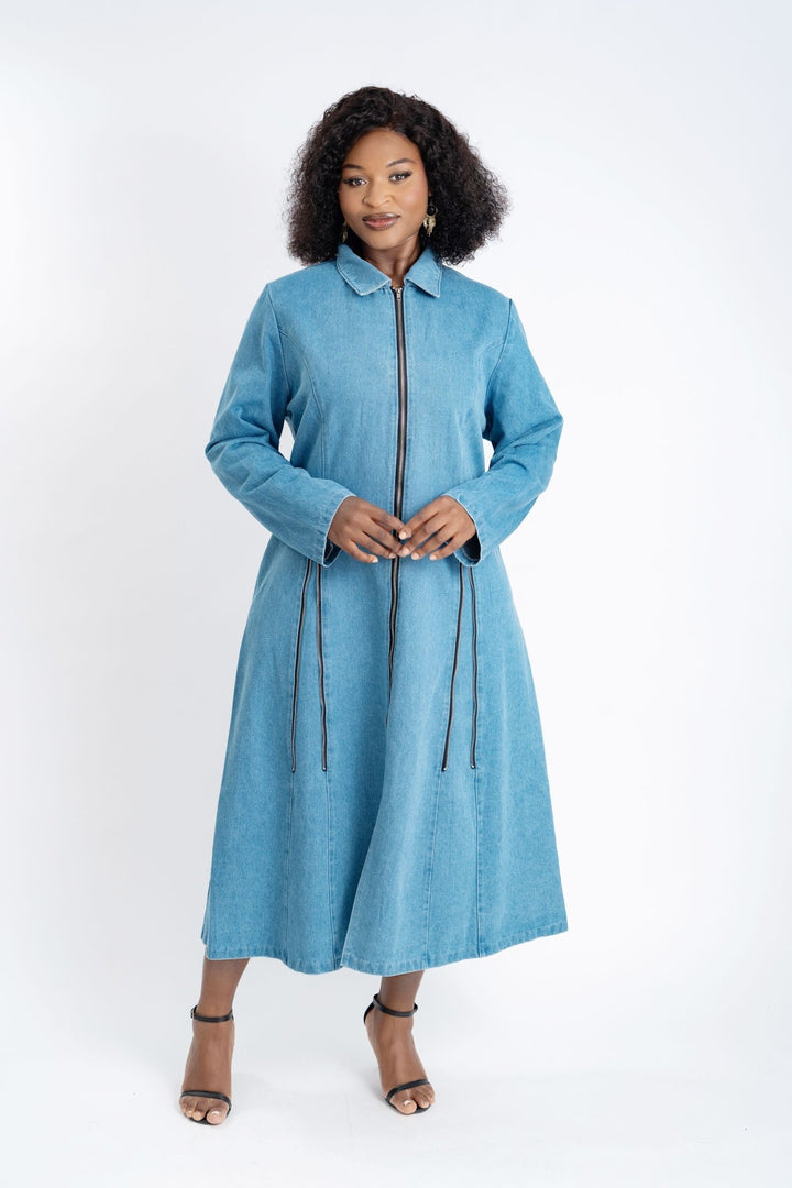 Stylish Denim Dress with Side Zippers - Especially Yours