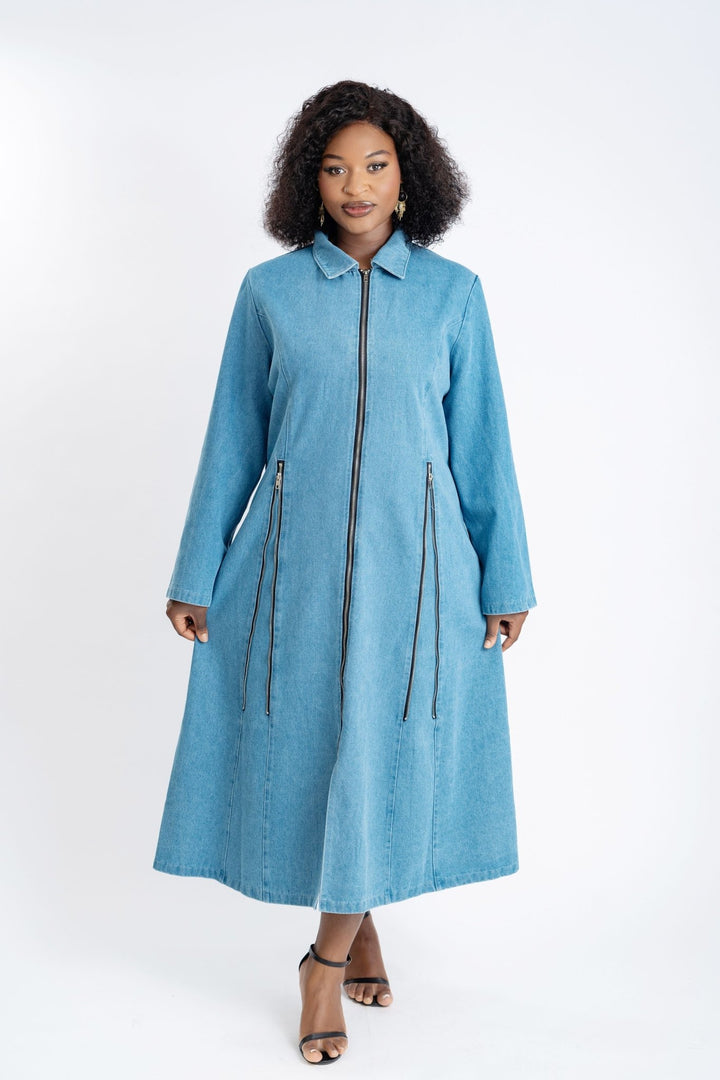 Stylish Denim Dress with Side Zippers - Especially Yours