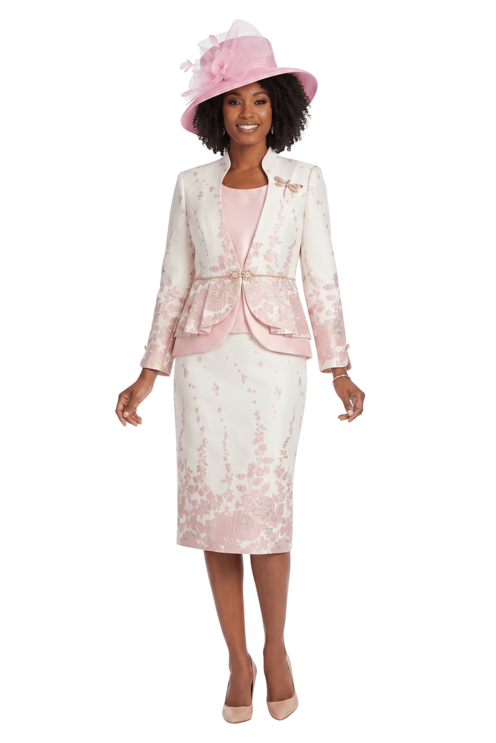 3pc Floral Print Brocade Peplum Jkt Skt Suit - Especially Yours