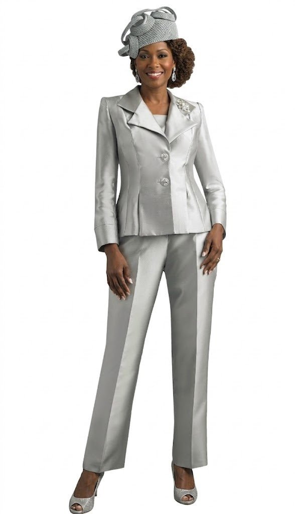Shimmering Silver Two - Piece Trousersuit by Lily & Taylor - Especially Yours