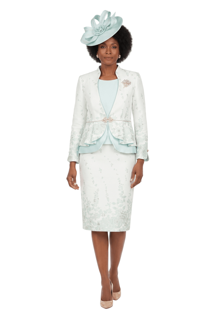 3pc Floral Print Brocade Peplum Jkt Skt Suit - Plus - Especially Yours