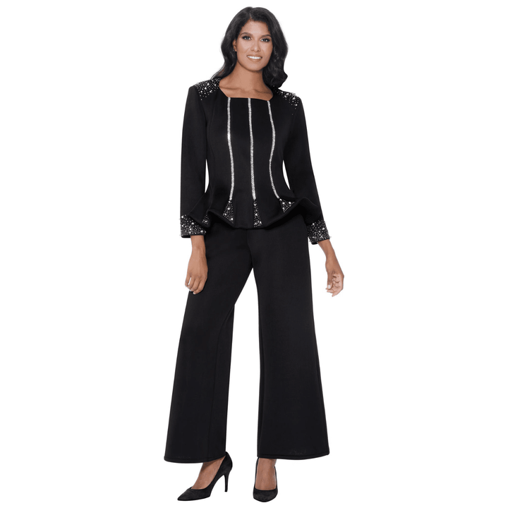 Matching Set with Palazzo Pants, Rhinestone and Pearl Trimmed Top SL600472 - Especially Yours