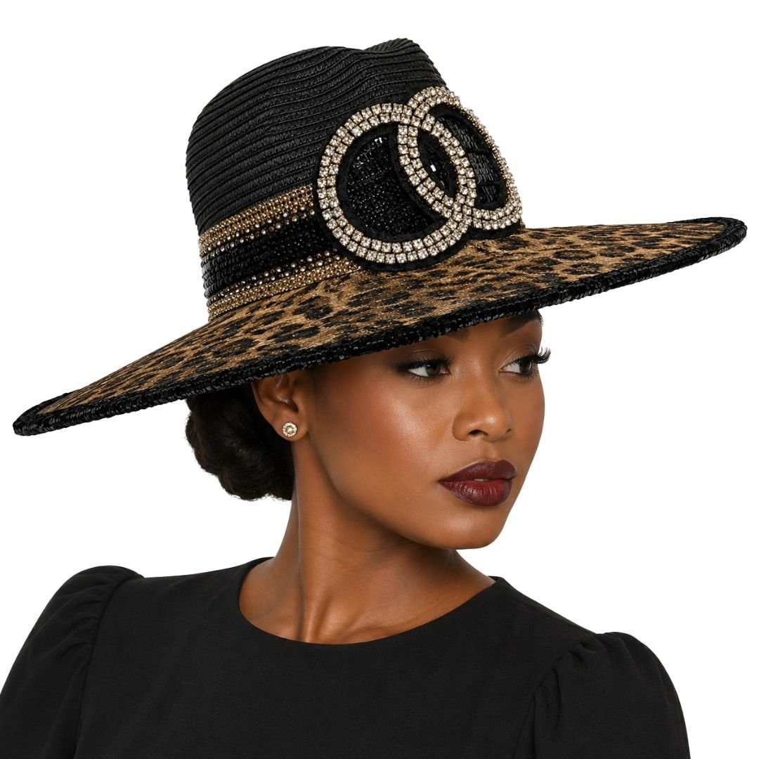 Barbarella Leopard Print Wide Brim Church Hat - Whittall & Shon - Especially Yours