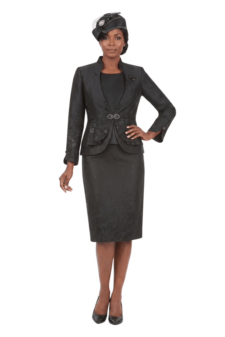 3pc Floral Print Brocade Peplum Jkt Skt Suit - Plus - Especially Yours