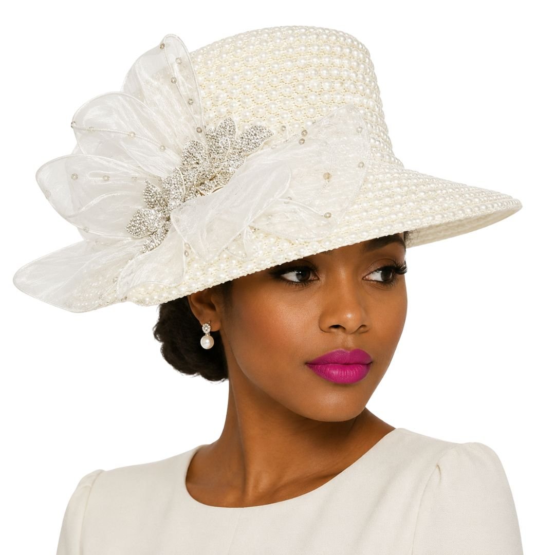 Tokyo Pearl Encrusted Bucket Church Hat - Whittall & Shon - Especially Yours