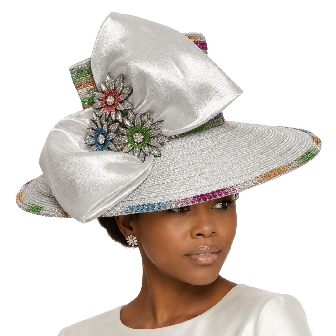 Allura Silver Rainbow Crystal Wide Brim Church Hat - Whittall & Shon - Especially Yours