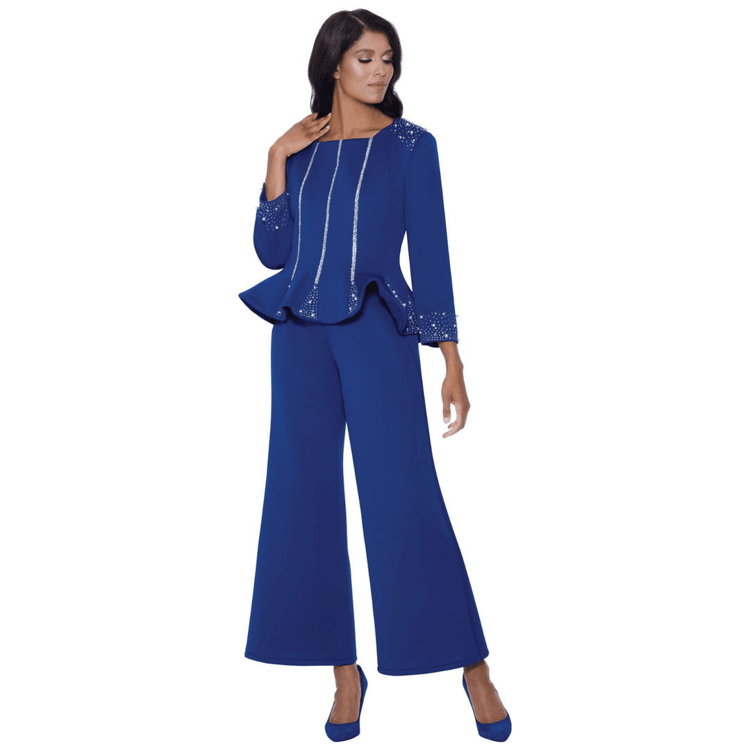 Matching Set with Palazzo Pants, Rhinestone and Pearl Trimmed Top SL600472 - Especially Yours