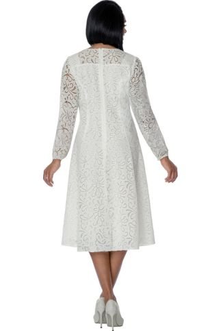 White Floral Lace A - Line Midi Dress with Long Sleeves DN100921 - Especially Yours