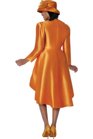Elegant Orange Satin 2-Piece Church Suit with Rhinestone Rosette & Jacket G401712