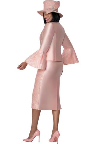 Elegant Rose Pink 3-Piece Skirt Suit with Bell Sleeves G401792