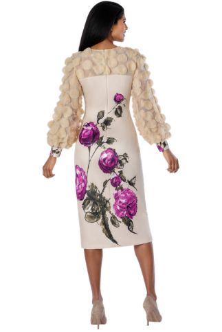 Champagne Rose 3D Rosette Sheath Dress with Petal Puff Sleeves DN100711