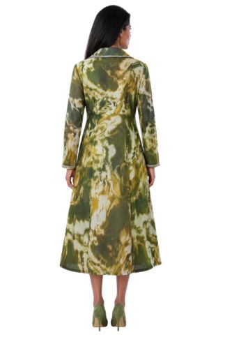 Olive Multi Marbled A-Line Coat Dress with Rhinestone Trim DN100731