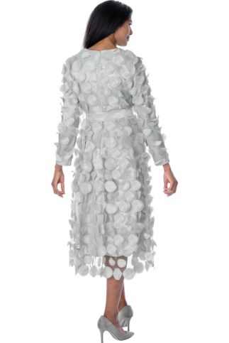 Silver 3D Floral Appliqué Tea-Length Dress