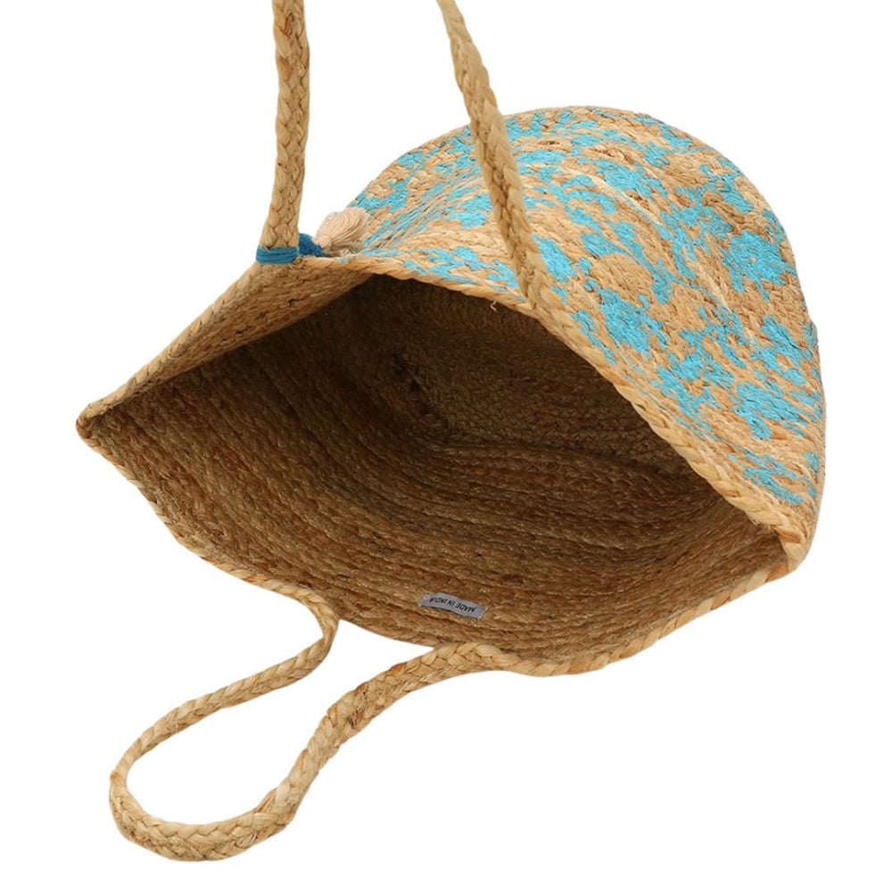 Splash Print Pom Multi Tassel Woven Straw Tote Bag - Especially Yours