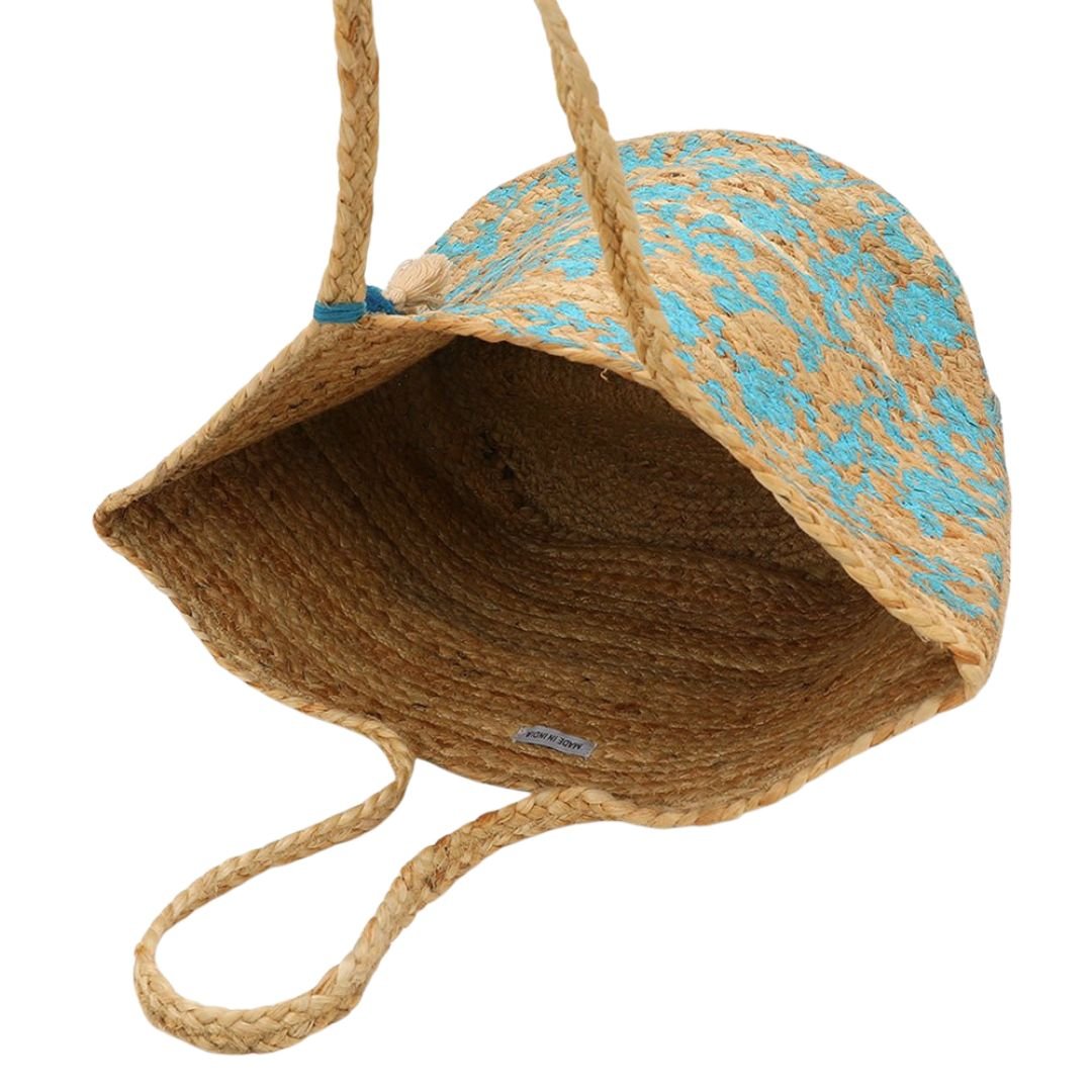 Splash Print Pom Multi Tassel Woven Straw Tote Bag - Especially Yours