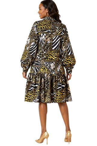 7727- Button Down Animal Print Midi Dress