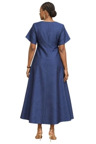 7794D Denim Dress with Deep-V Back - Especially Yours