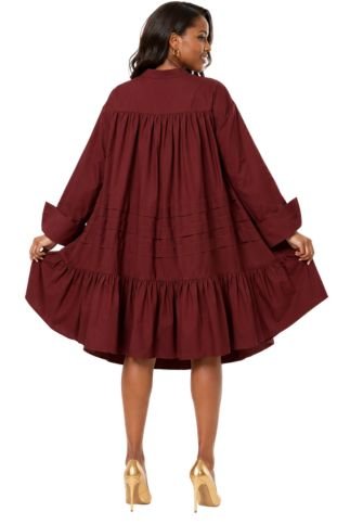 7579S - My Goto Brown Tiered Solid Tunic Dress