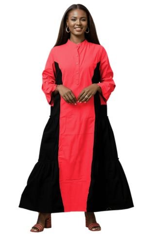 7907- Gorgeous Two Toned Ankle Length Button Down Pocketed Dress