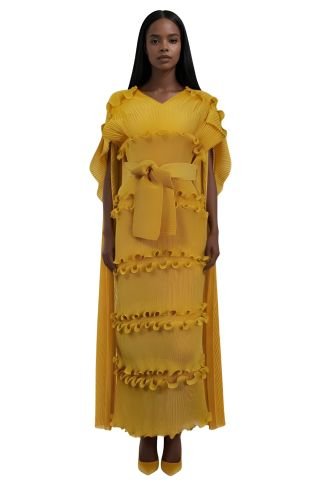 Ruffled Pleated Maxi Dress with Scarf - 82947 - Especially Yours