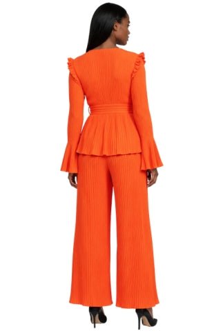 Pleated Peplum Pant Set with Floral Waist Detail - 82953 - Especially Yours