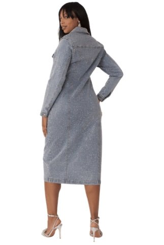 Rhinestone Denim Midi Dress - 82388 - Especially Yours