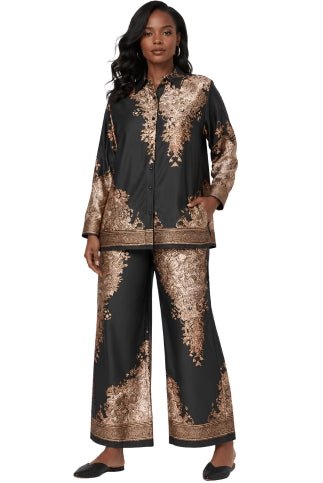 Baroque Print Satin Pant Set 82895
