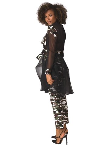 Net Mixed Media Jacket with Belt – Faux Leather Accents, Mid-Size | For Her NYC 81950 - Especially Yours