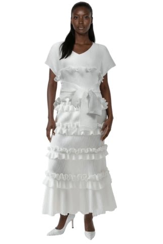 Ruffled Pleated Maxi Dress with Waist Tie - 82948 - Especially Yours