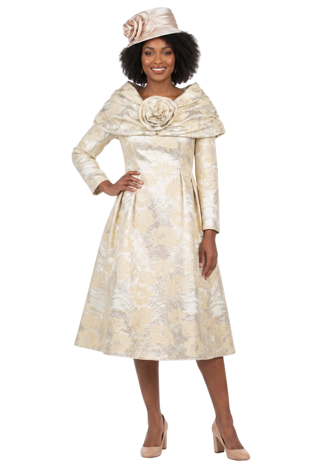 1pc Lux Brocade A-line Dress w/ Cape - Plus