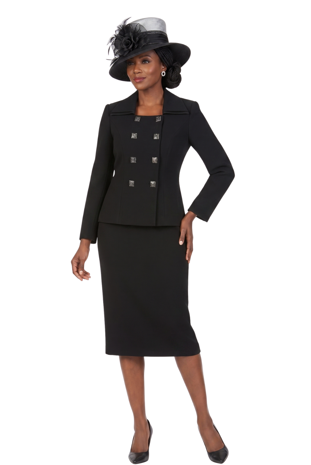 2pc Dbl Breasted Skt Suit w/ Organza Collar&Cuff