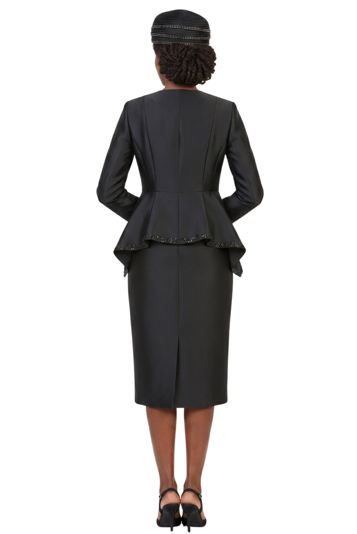 2pc Silky Twill Round Neck Uneven Peplum Suit-Plus