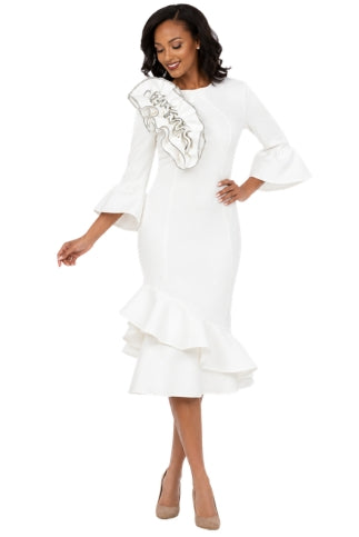 Elegant Scuba Flounce Dress with Sculpted Ruffle A