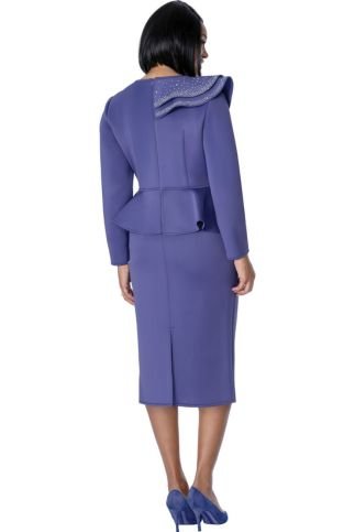 Elegant Royal Purple Peplum Skirt Suit with Rhinestone Ruffle Detail SL600461PL - Especially Yours