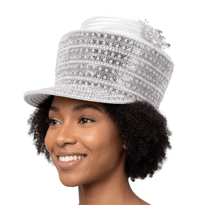 Pearl & Rhinestone Banded Cap Church Hat - Especially Yours