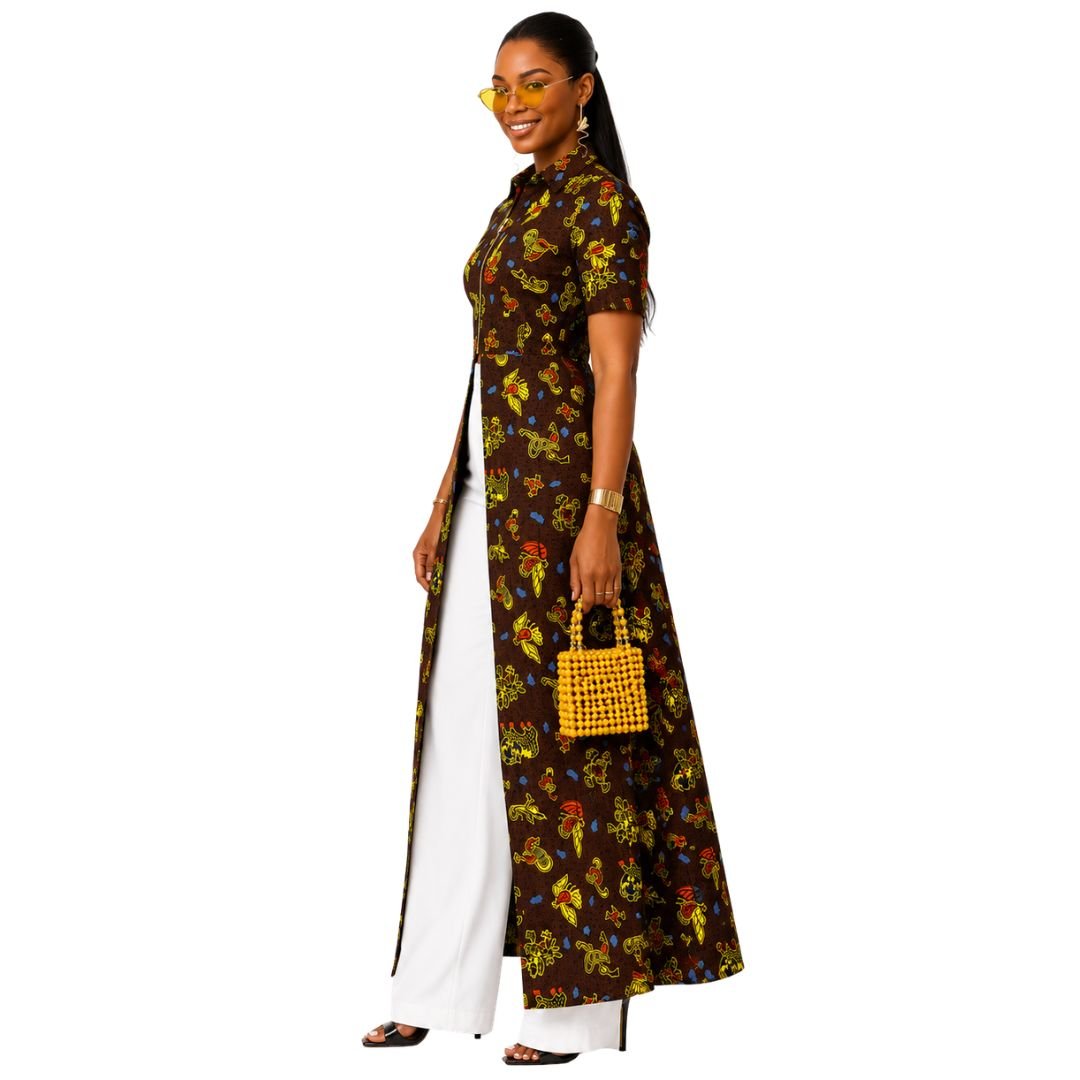 FOLA AFRICAN PRINT COLLARED ZIP FRONT TOP DRESS - Especially Yours