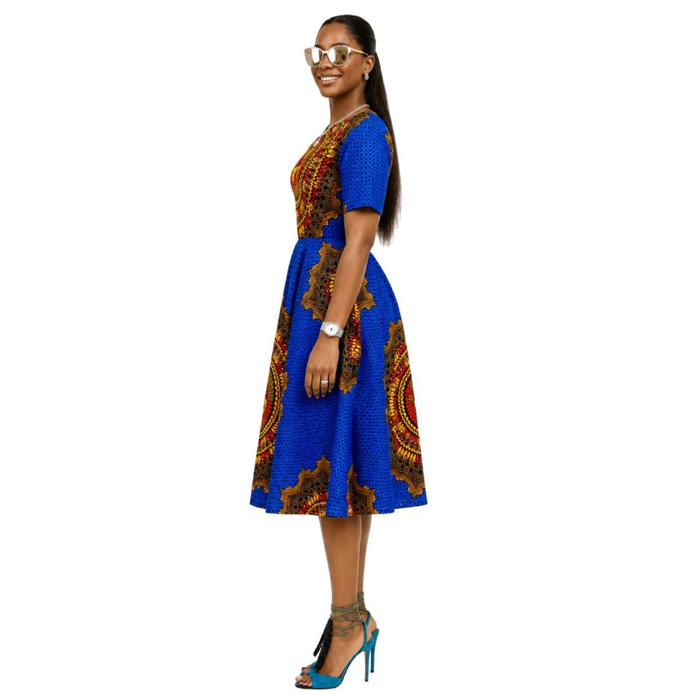 MARIAMA AFRICAN PRINT MIDI DRESS [BLUE] - Especially Yours