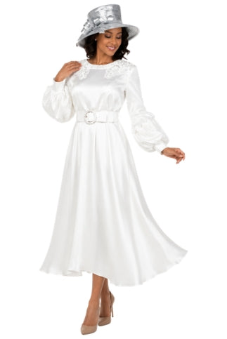 Belted A-line Dress w/ Beaded Embroidery
