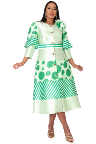 Polka Dot Stripe Bow Detail Midi Dress - 41086