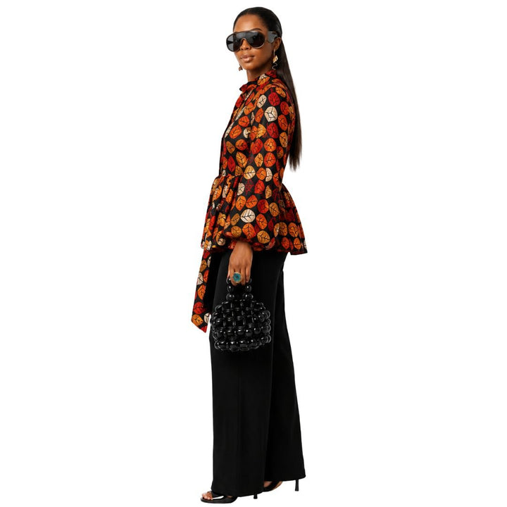 BIBI AFRICAN PRINT TIE NECK PEPLUM TOP [FLORAL] - Especially Yours