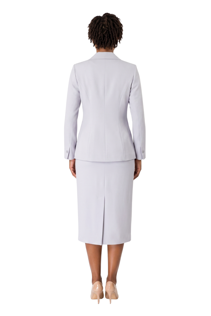 2pc Notch Collar 3-button Skirt Suit w/ Brooch - Plus Size